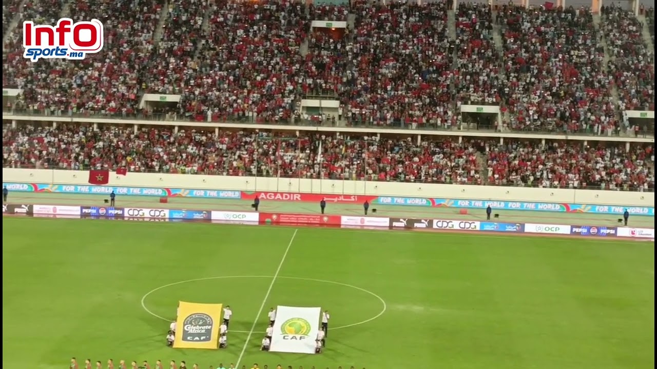 روعة النشيد الوطني من ملعب أكادير في مباراة المنتخب الوطني ونظيره الغابوني