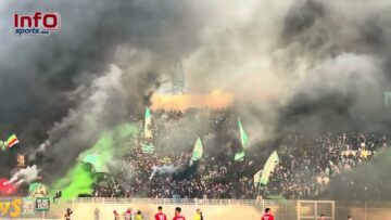 فيديو..الكورفاسود تشعل المدرجات باحتفالات كبيرة وشعارات قوية.