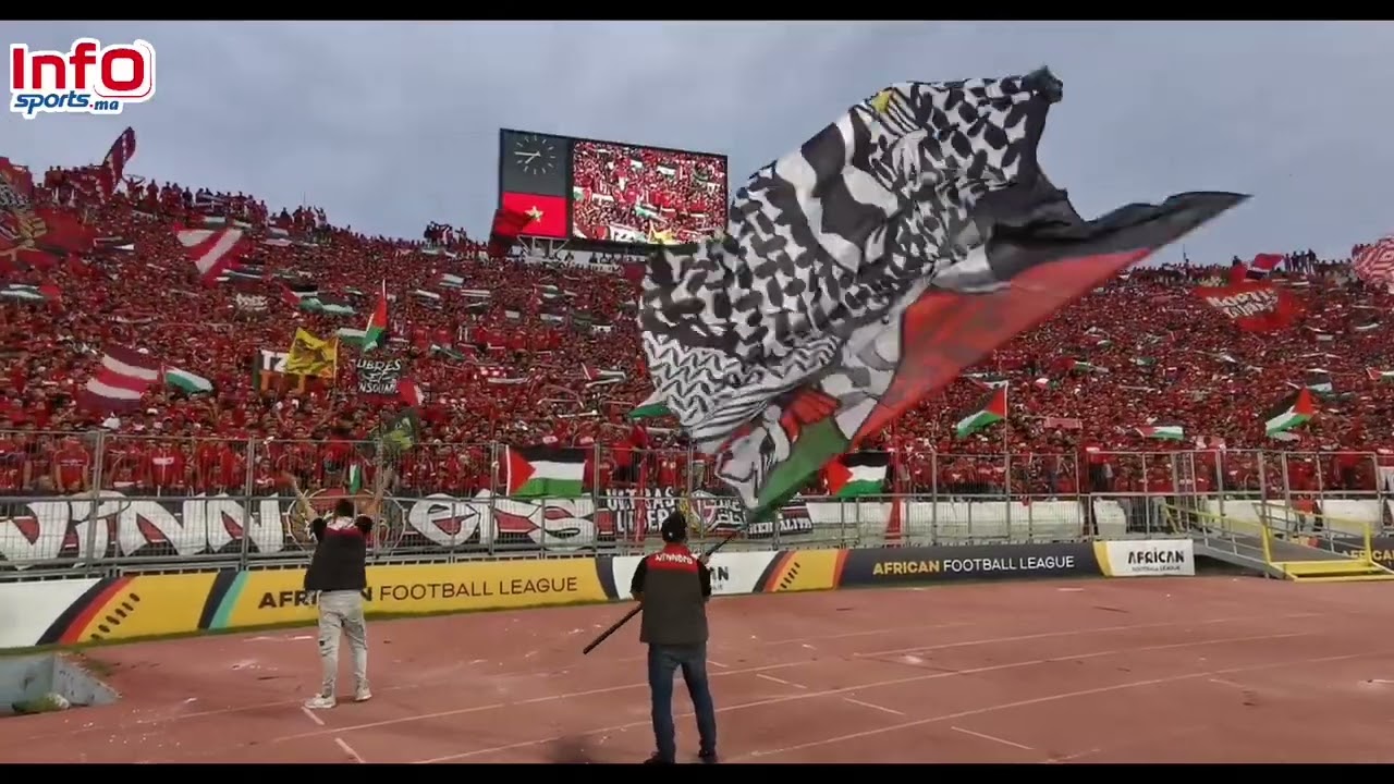 فيديو..الوينرز تبدع من جديد في دعمها لفلسط..ين شعار رائع وأعلام تزين فريميجة