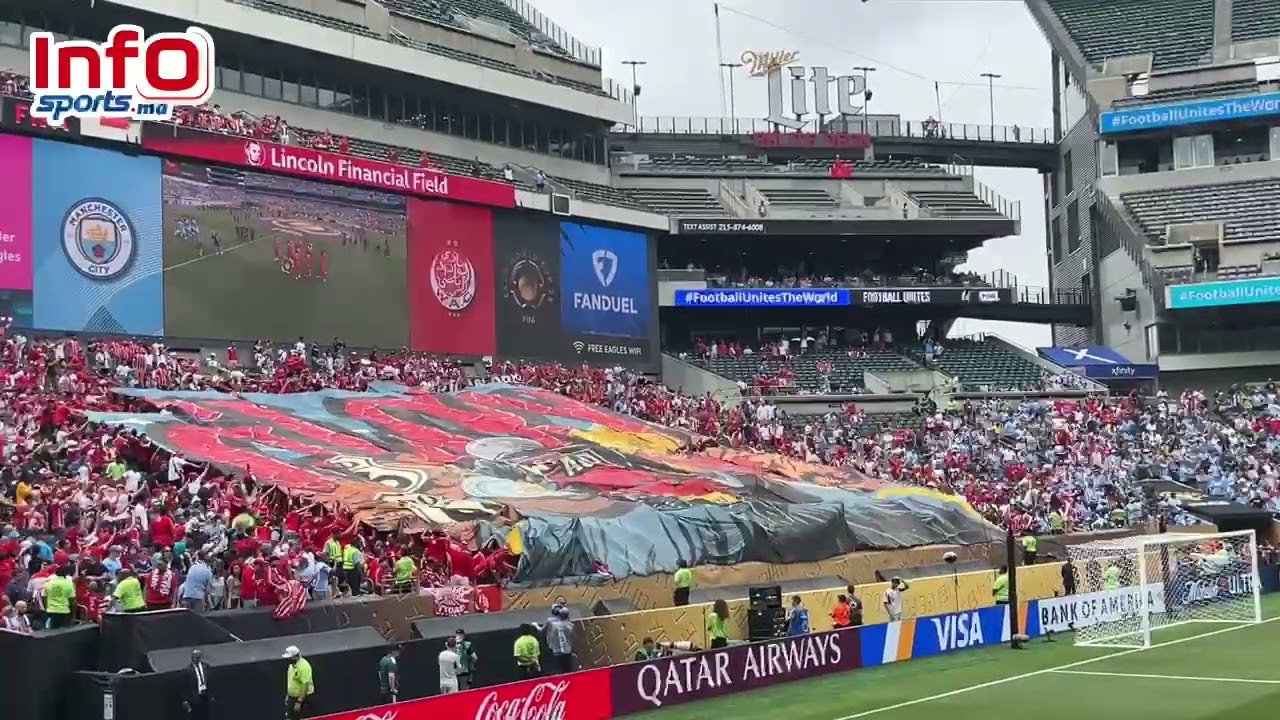 الوينرز تنقل إبداعها إلى الولايات المتحدة الأمريكية بتيفو عملاق في مباراة الوداد ومانشستر سيتي