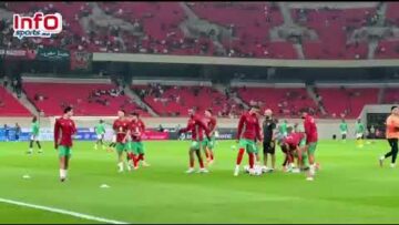 الأسود في حركات تسخينية تحت تصفيقات الجماهير القليلة الحاضرة بمركب